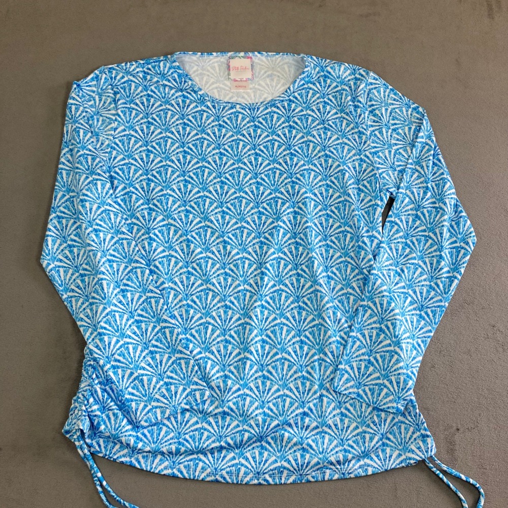Stella Parker Collection Blue White Fan Print Cinched Side Top Womens XL